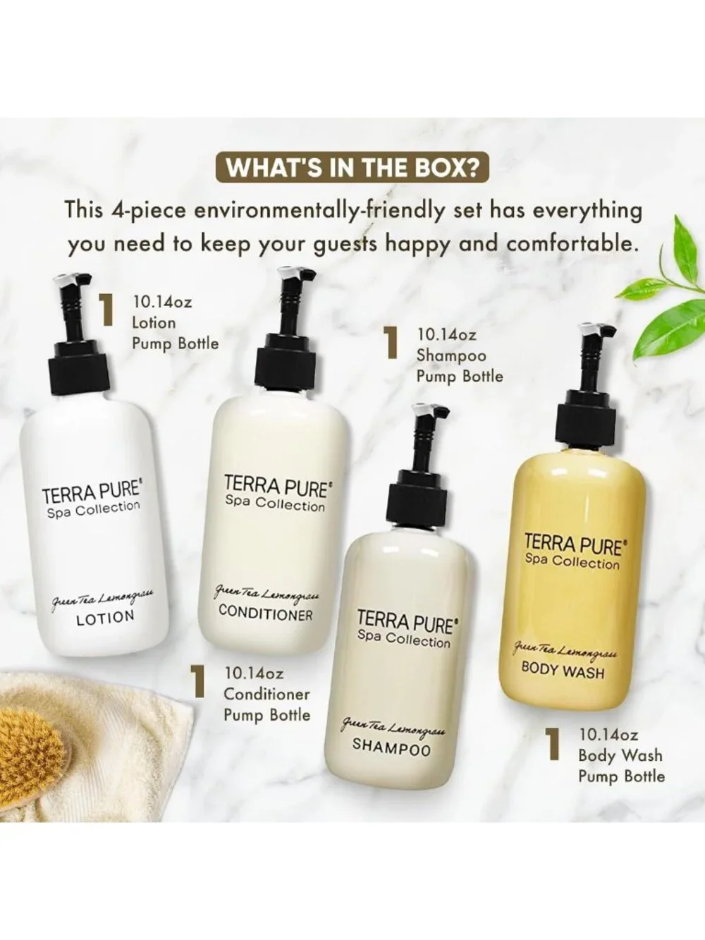 4-Piece Spa Set: Shampoo, Conditioner, Hand & Body Wash, Moisturizing Lotion